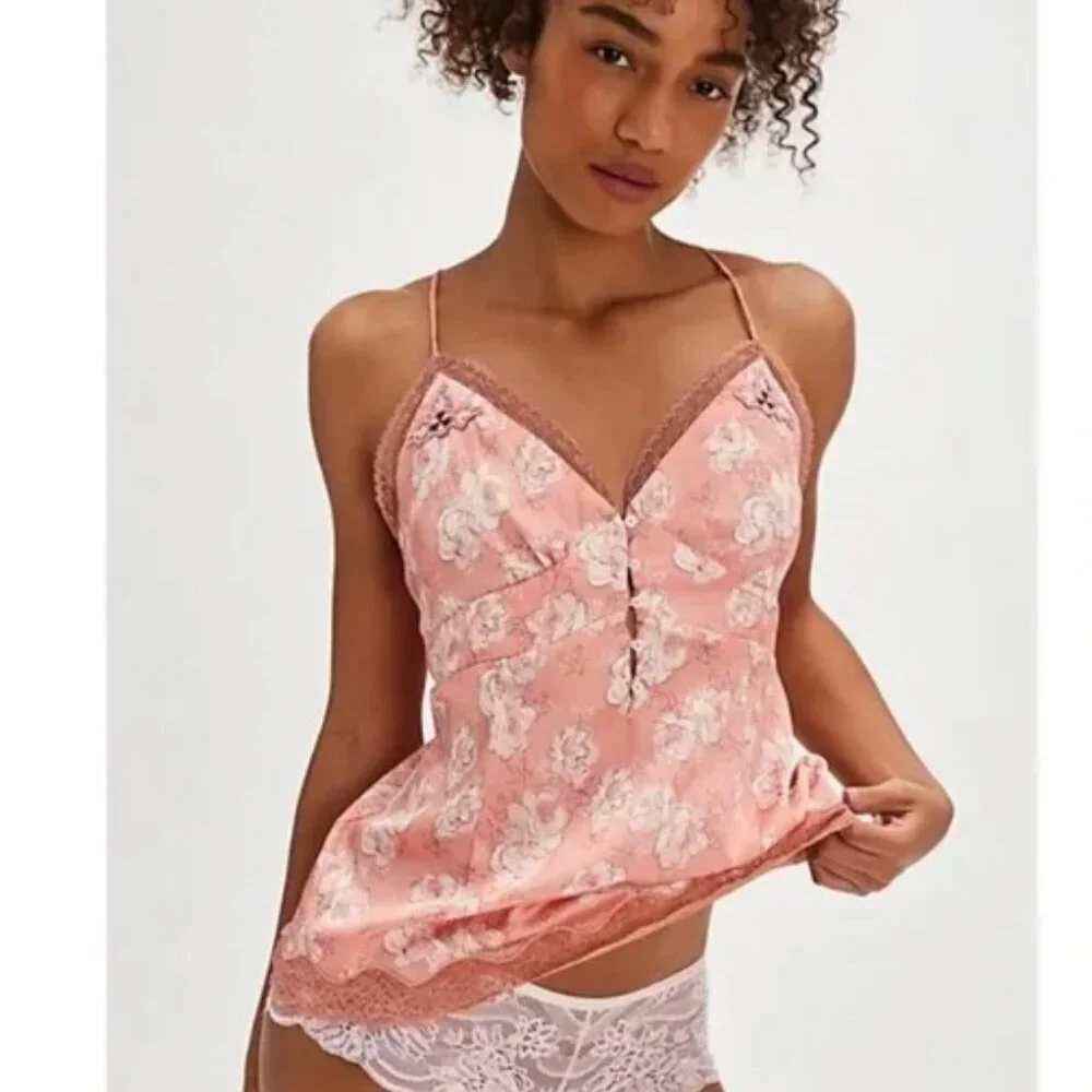 Free People Intimately Camisole Womens L Peach Floral Night Special Cami Top
